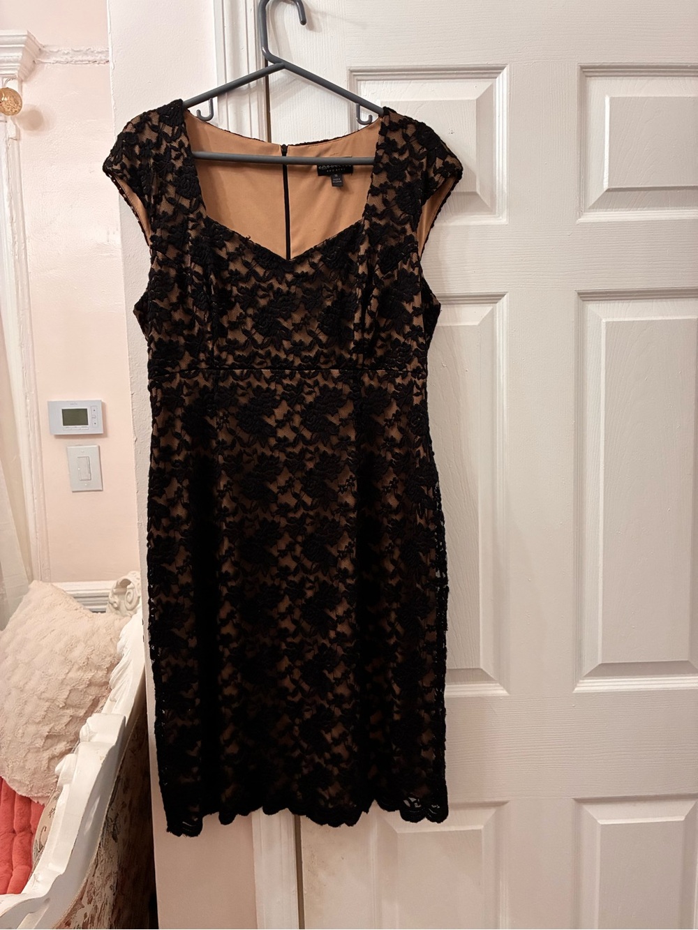 American Apparel Black Lace Midi Dress with Nude Underlay